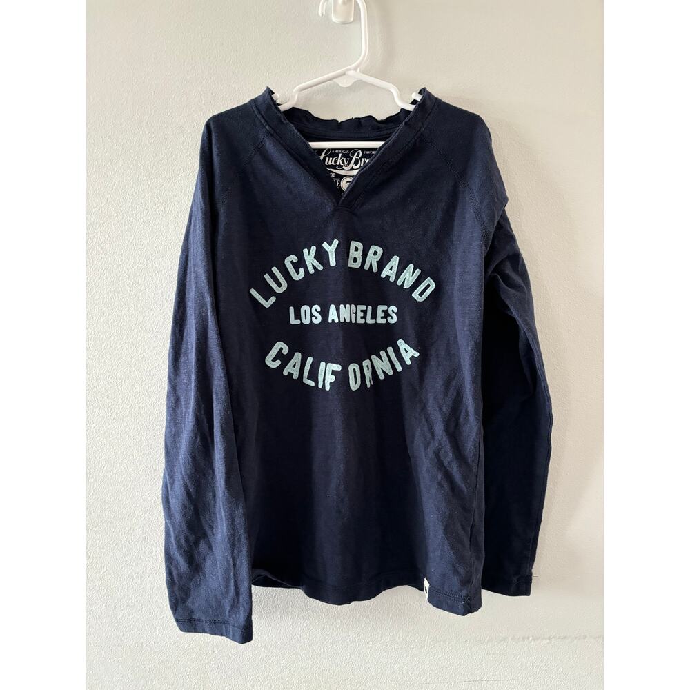 Lucky Brand Top Boys 7 Navy Blue Long Sleeve V-neck Tee Kids